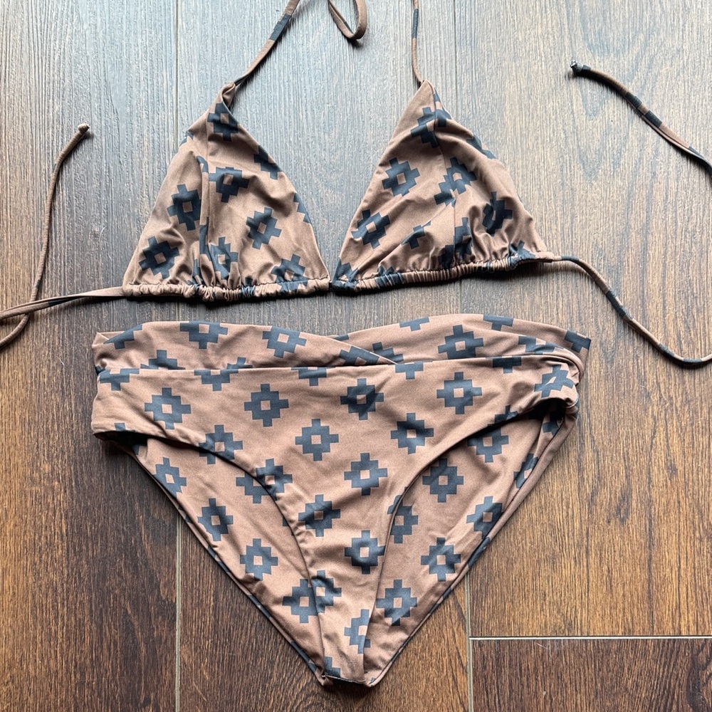 Western Print Brown + Black Bikini